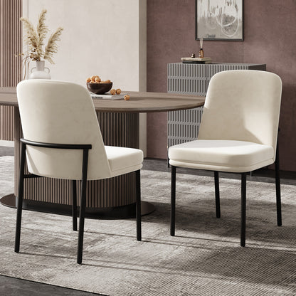 Eetkamerstoelen – Stoelen – Dining Chairs – Bistro Stoelen – Restaurantstoelen – Metalen Poten – Dikke Zachte Kussens – Beige met Zwarte Poten