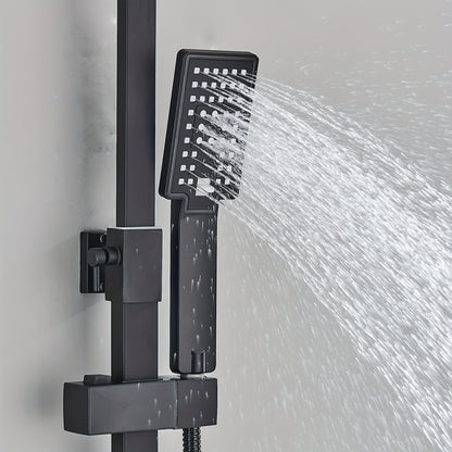 Regendouche – Doucheset – Douchekop – Douche – Regendoucheset – Mat Zwart – Vierkante 20,3 cm Hoofddouche – Messing Verstelbare Houder