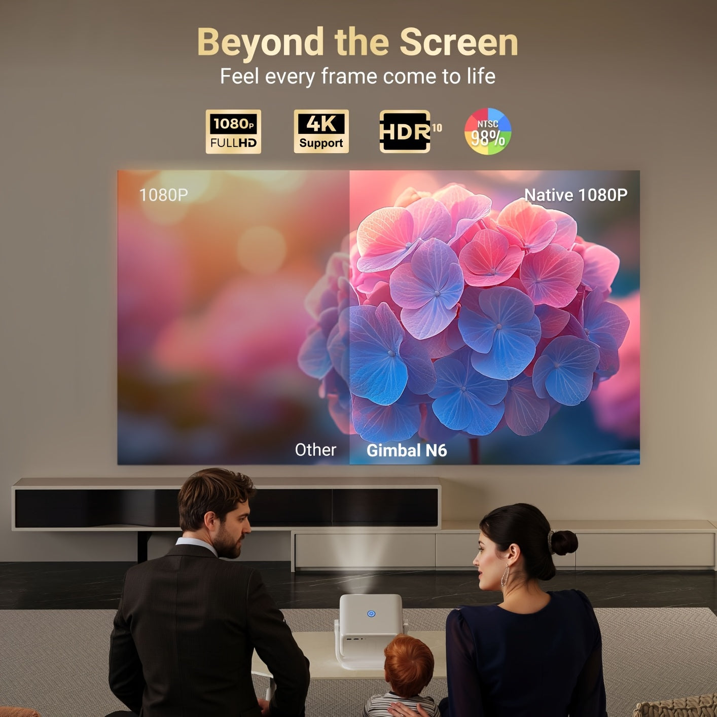 Draagbare projector – Mini beamer – Projectiescherm – Home cinema projector – LED projector – Full HD 1080p – 500 ANSI lumen – 5G WiFi draadloos