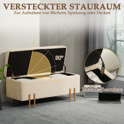 Opbergbank – Zitkist – Stoelkruk – Opbergbox – Ottomaanse Bank – Beige – 100x40x42 cm – Rubberhout Met Metalen Frame