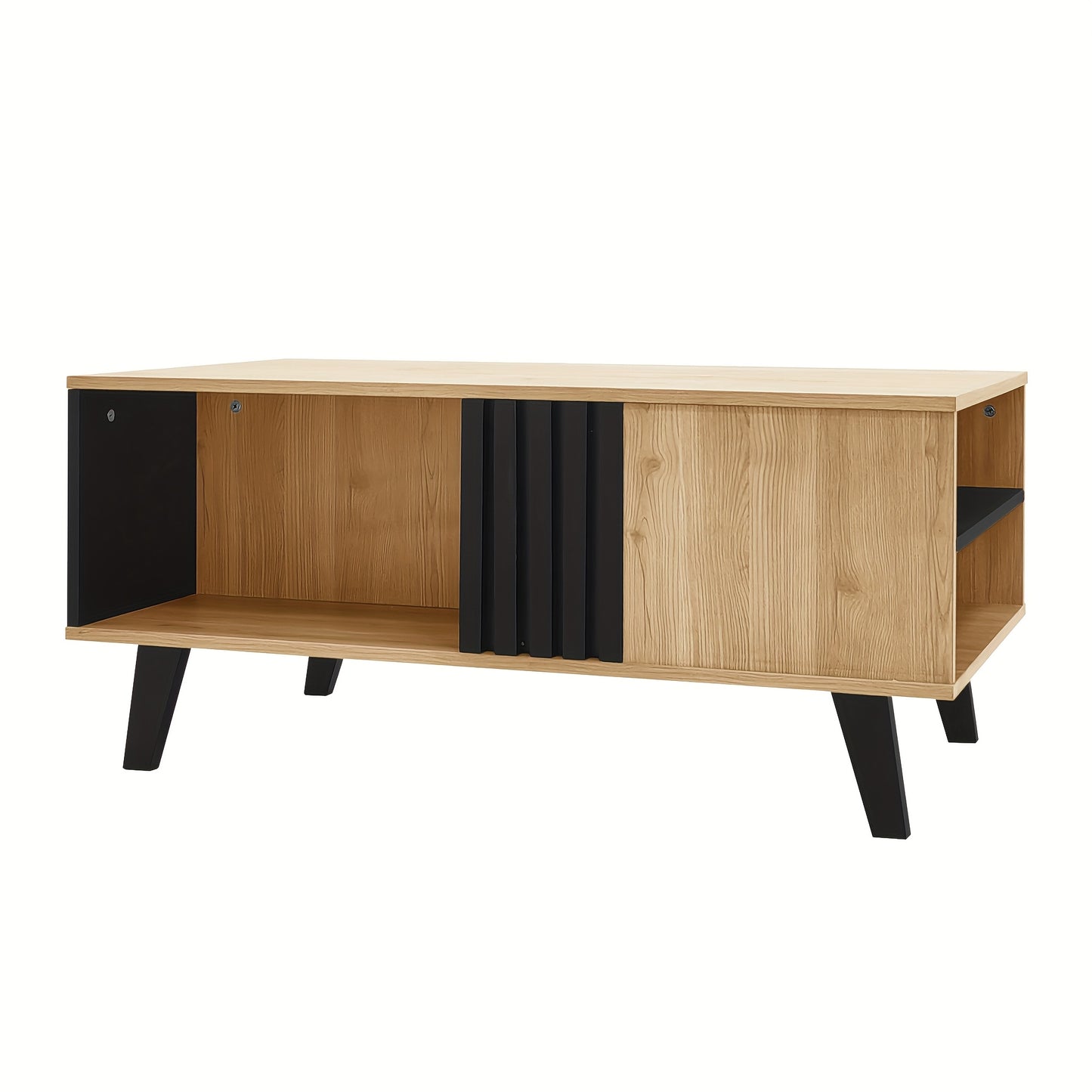Salontafel – Koffietafel – Woonkamertafel – Bijzettafel – Tafel – Lichtbruin Hout Met Zwart Design – 100x60x45 cm – Multifunctionele Lades