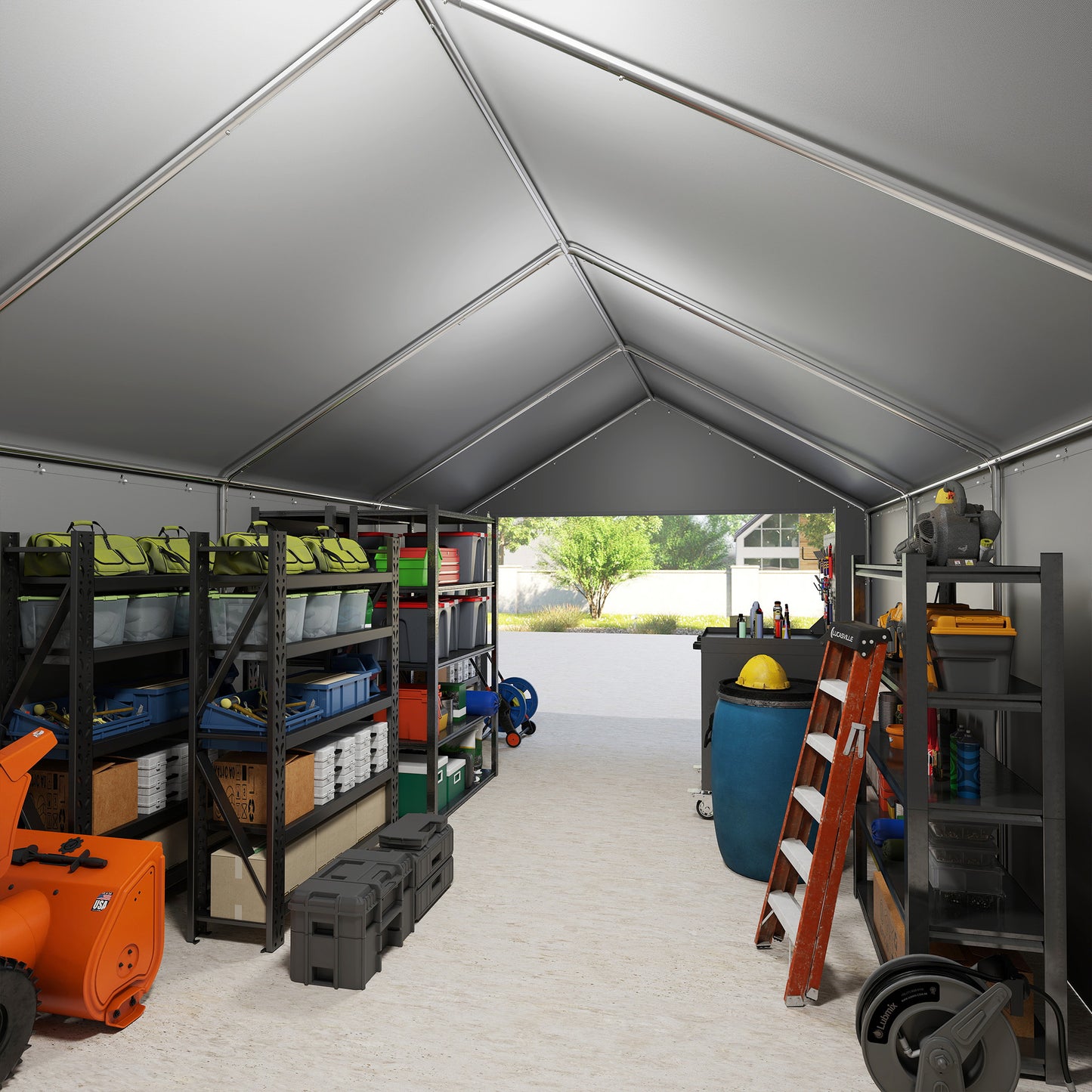 Opslagtent – Tent Overkapping – Garage Tent – Schuurtent – Carport – Met Roljaloezie – Stevig Gegalvaniseerd Stalen Frame – 3x6 Meter Grijs