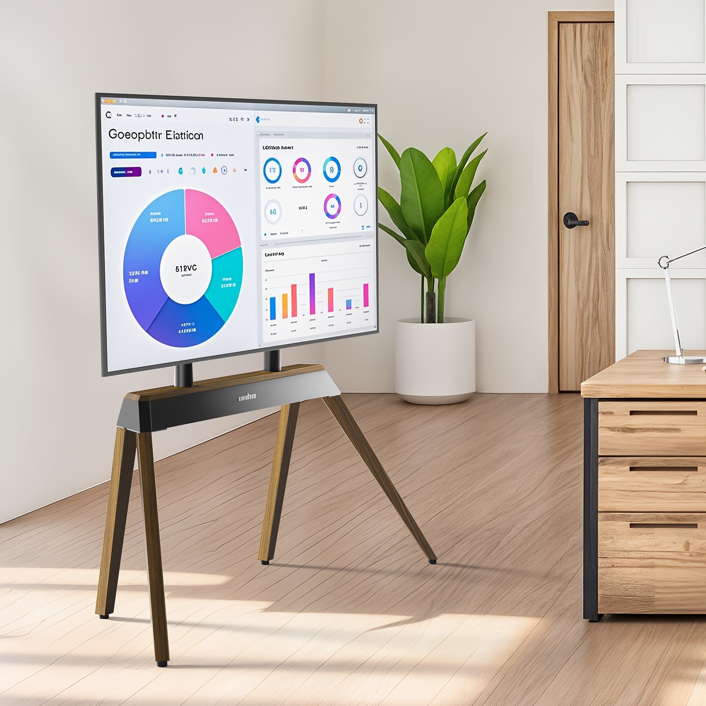 TV-standaard – Tv-meubel – Tv-houder – Vrijstaande Tv-poot – Houten Tv-standaard Bruin – Hoogte Verstelbaar – Geschikt Voor 40-86 Inch Televisies