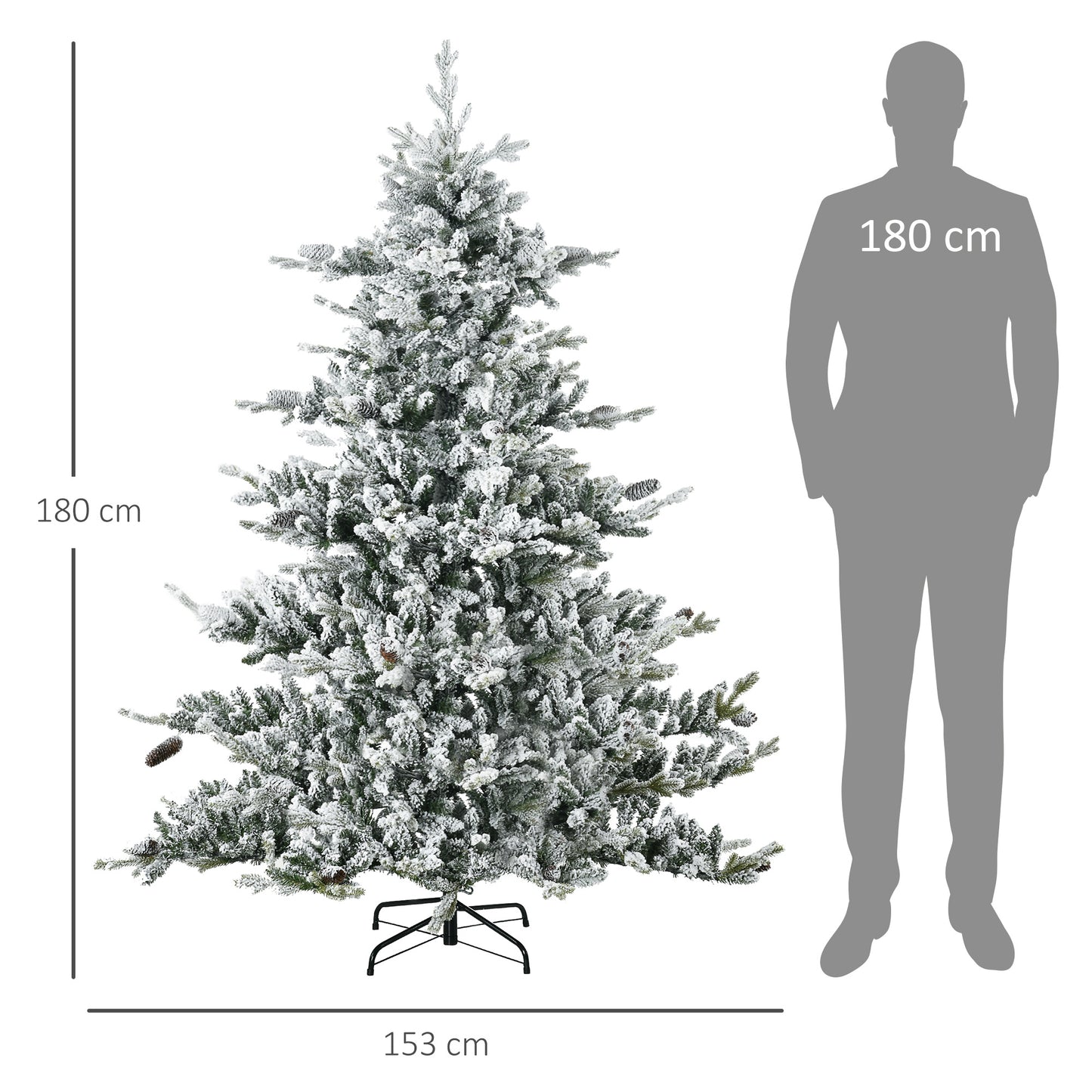 Kunstkerstboom – Nepspar – Decoratieve Kerstboom – Winterboom – Sneeuwdecoratie – 1,80 Meter Hoog – Realistische Takken Met Dennenappels