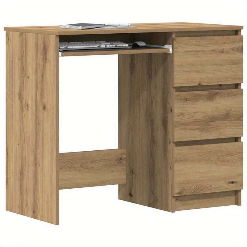 Modern Oak-Finish Composite Wood Desk - 90x45x76cm, Smooth & Moisture-Resistant, Anti-Warpage & Tear, Ideal for Home Office, Study, or Living Room, Stylish Minimalist Design with Storage Drawers, Desk Decor