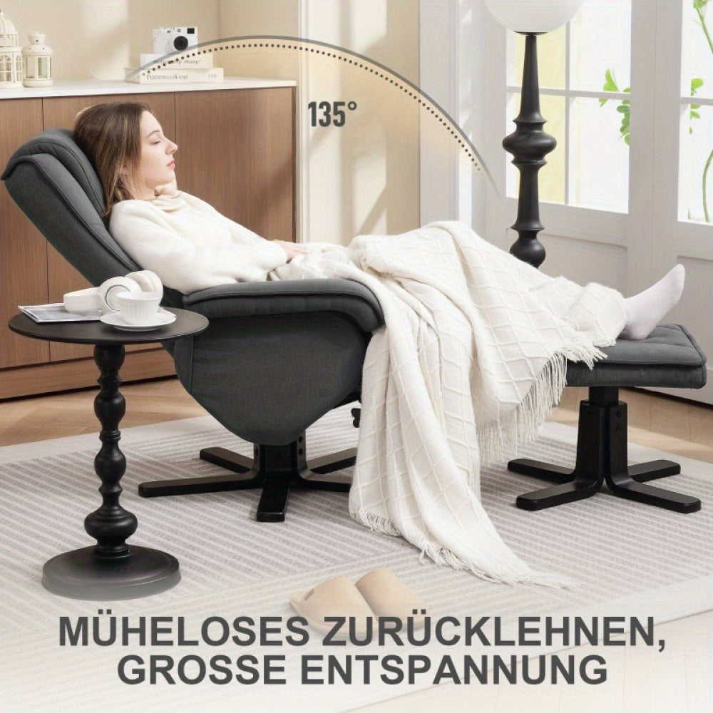 Draaifauteuil – Loungefauteuil – Relaxstoel – Tv-stoel – Fauteuil Met Voetenbank – 360° Draaibaar – Verstelbare Rugleuning – Fluweellook Donkergrijs