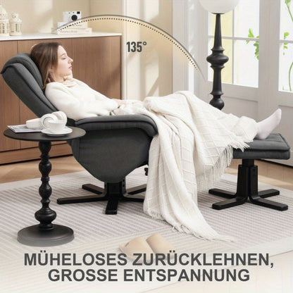 Draaifauteuil – Loungefauteuil – Relaxstoel – Tv-stoel – Fauteuil Met Voetenbank – 360° Draaibaar – Verstelbare Rugleuning – Fluweellook Donkergrijs