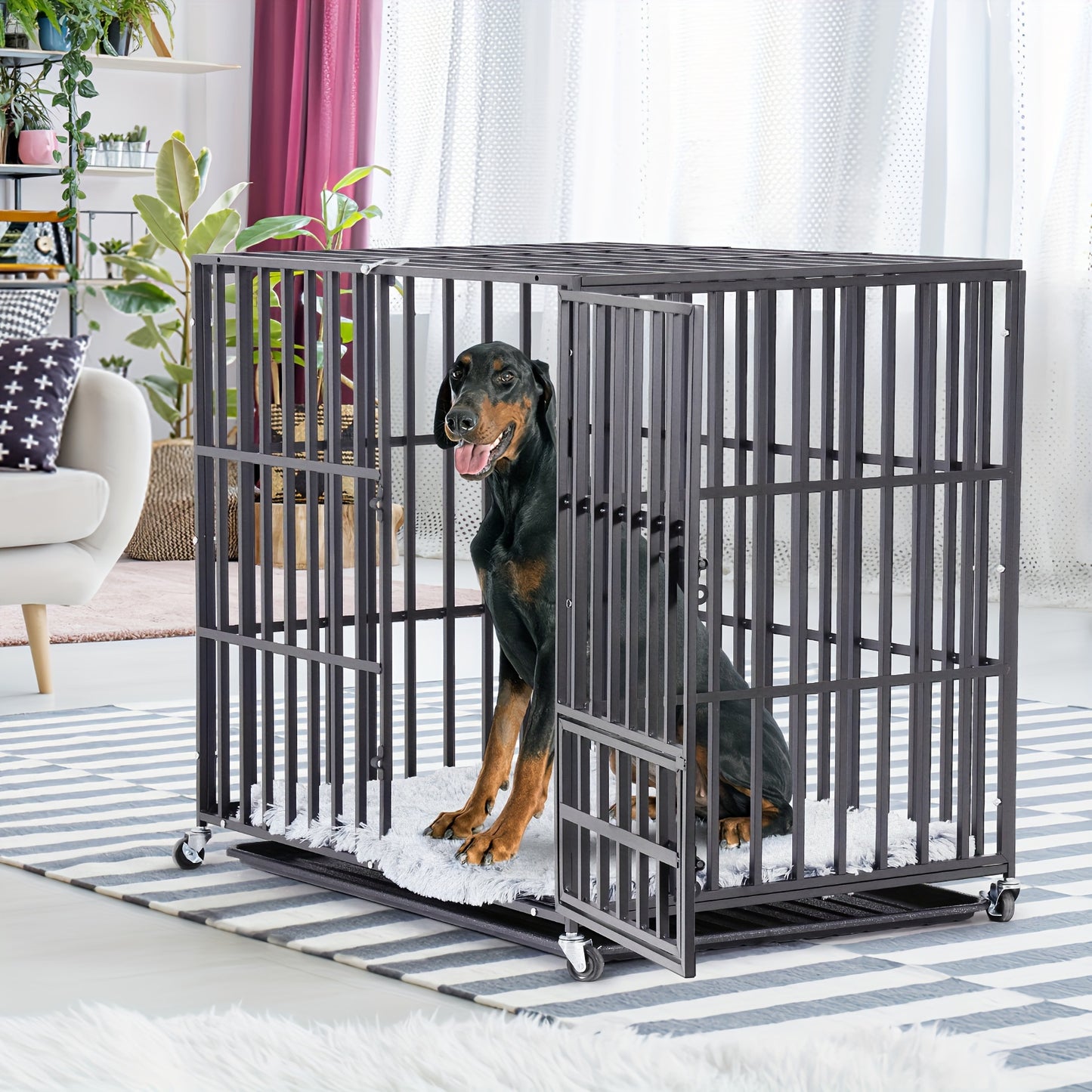 Hondenbench – Hondenkooi – Bench – Hondenhok – Transportbox – Metalen Constructie – 3-Deurs Slot – 4 Wielen Met Rem – Afneembare Bodemtray – XL Voor Grote Honden