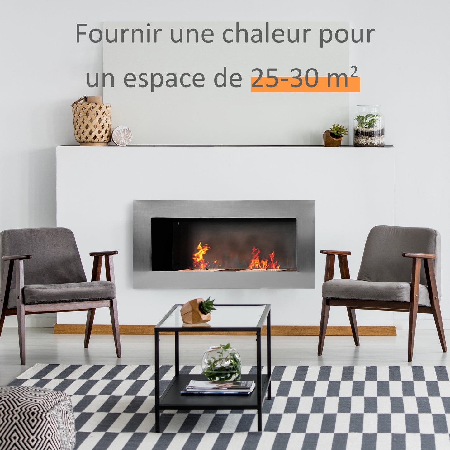Wandhaard Bio-ethanol – Inbouw Haard – Elektrische Open Haard – Sfeerverwarming – Design Haard – Roestvrij Staal – 110 x 54 cm – 3 Uur Brandduur