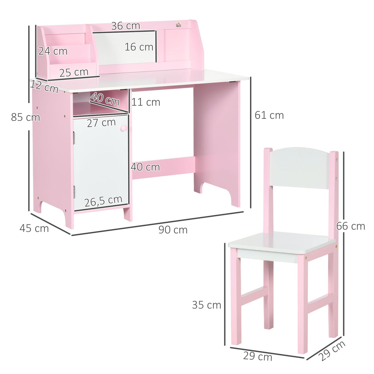 Kinderbureau – Kindertafel – Kinderschrijftafel – Kinderwerkplek – Kindermeubelset – Inclusief Whiteboard – MDF Roze 90x45x85 cm