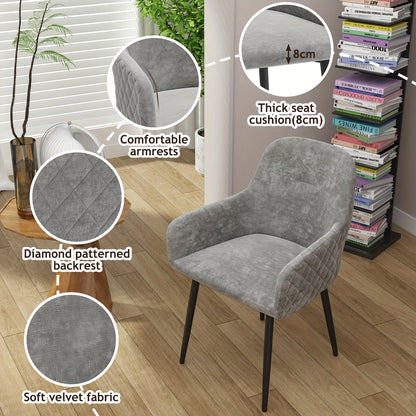 Eetkamerstoel – Kuipstoel – Armstoel – Keukenstoel – Stoel – Velvet Bekleding – Metalen Onderstel – Set Van 2 – Met Armleuningen – Comfortabele Zitting – Grijs