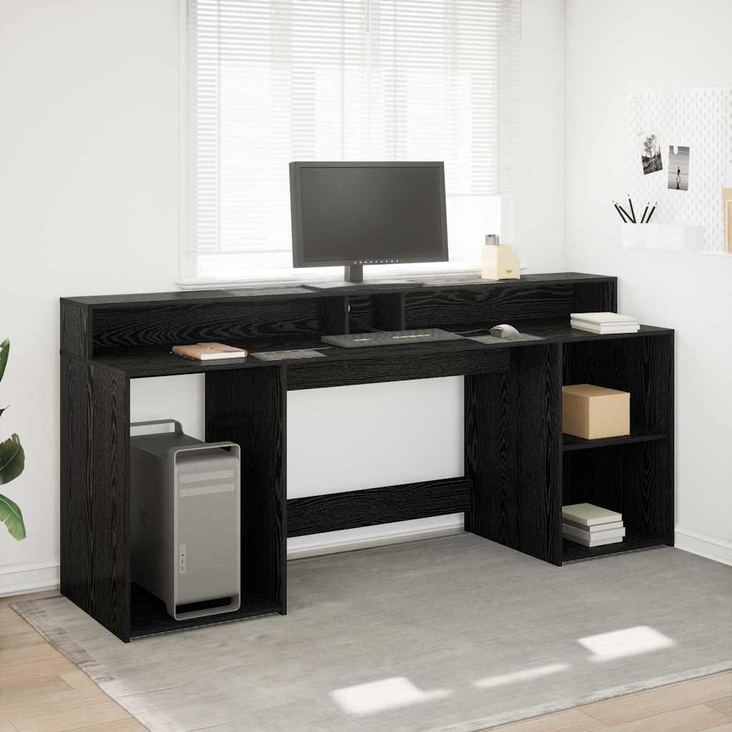 Bureau – Tafel – Werkplek – Schrijftafel – Computerbureau – Zwarte Eik – RGB LED Verlichting – Ruime Opbergruimte 200x55x91 cm