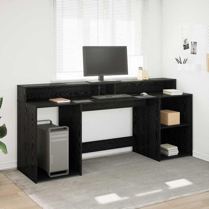 Bureau – Tafel – Werkplek – Schrijftafel – Computerbureau – Zwarte Eik – RGB LED Verlichting – Ruime Opbergruimte 200x55x91 cm