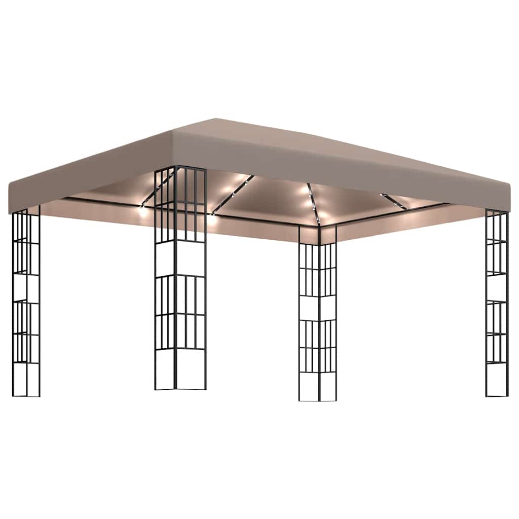 Tuinkamer – Overkapping – Prieel – Tuinoverkapping – Tuinhuisje – 3x4 Meter – Ventileerbaar Polyester Dak – Ingebouwde Sfeerverlichting Taupe