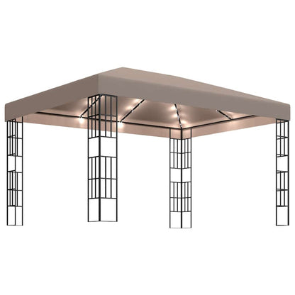 Tuinkamer – Overkapping – Prieel – Tuinoverkapping – Tuinhuisje – 3x4 Meter – Ventileerbaar Polyester Dak – Ingebouwde Sfeerverlichting Taupe