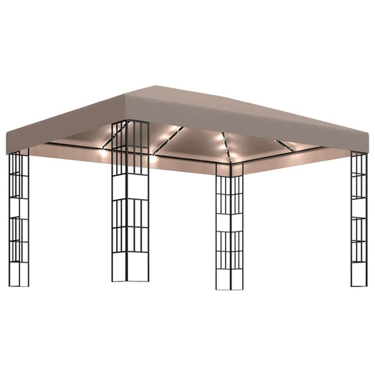 Tuinkamer – Overkapping – Prieel – Tuinoverkapping – Tuinhuisje – 3x4 Meter – Ventileerbaar Polyester Dak – Ingebouwde Sfeerverlichting Taupe