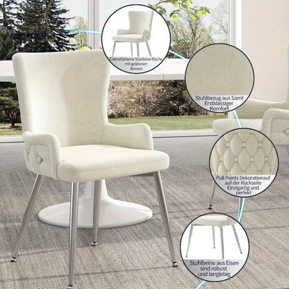 Eetkamerstoelen – Stoelen – Kuipstoelen – Armleunstoelen – Dining Chairs – Luxe Fluwelen Zitting – Zilverkleurig Metalen Frame – Set van 6 – Beige – Comfortabel