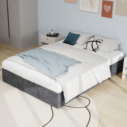 Bedframe – Tweepersoonsbed – Platformbed – Modern Bed – Laag Bed – Dutch Velvet Bekleding – Gasveer Mechanisme – 160x200 cm – Grijs