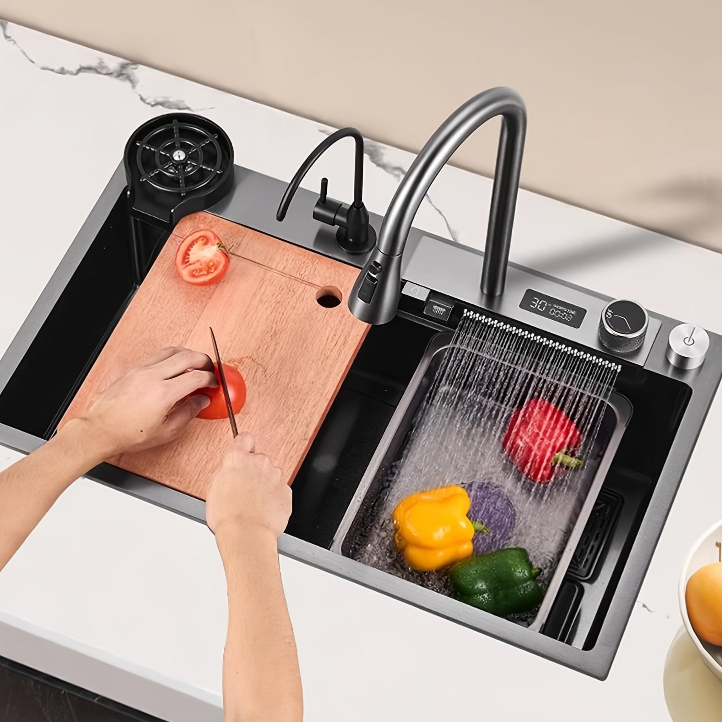 Keukenspoelbak – Spoelbakken Keuken – Wasbak Keuken – Gootsteen Keuken – Enkele Spoelbak – RVS 304 – 80x45 cm – Inbouw Onderbouw Opbouw – Met Afdruipvlak – Zwart