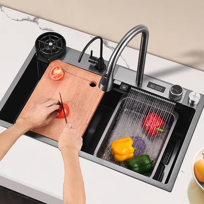 Keukenspoelbak – Spoelbakken Keuken – Wasbak Keuken – Gootsteen Keuken – Enkele Spoelbak – RVS 304 – 80x45 cm – Inbouw Onderbouw Opbouw – Met Afdruipvlak – Zwart