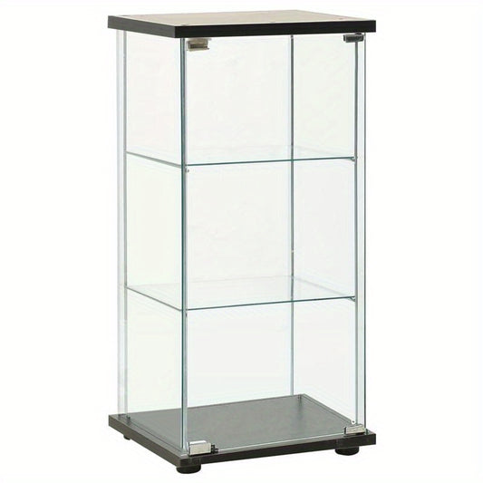 Modern Black Display Cabinet with Tempered Glass Panels - 3 Spacious Shelves for Office, Library, or Showroom Storage, Office Wall Decor