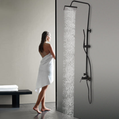 TOOL1SHOOO Hot & Cold Water Shower Set In Black Brass - Air Boost Technology, Height Adjustable Wall Mount Design, 2 Spout Modes