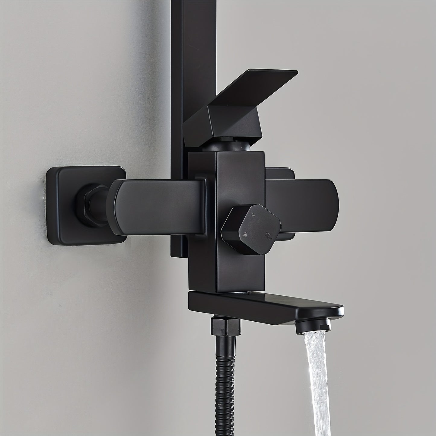 Luxurious Matte Black Rainfall Shower System Kit - 20.32 cm Square Rain Shower Head & Handheld Spray With Adjustable Height Brass Holder, Free Hose, 3-Function Retrofit Set For A Premium Bathroom Experience, Shower Accessorie