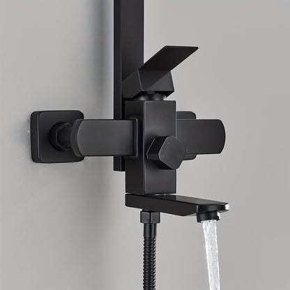 Luxurious Matte Black Rainfall Shower System Kit - 20.32 cm Square Rain Shower Head & Handheld Spray With Adjustable Height Brass Holder, Free Hose, 3-Function Retrofit Set For A Premium Bathroom Experience, Shower Accessorie