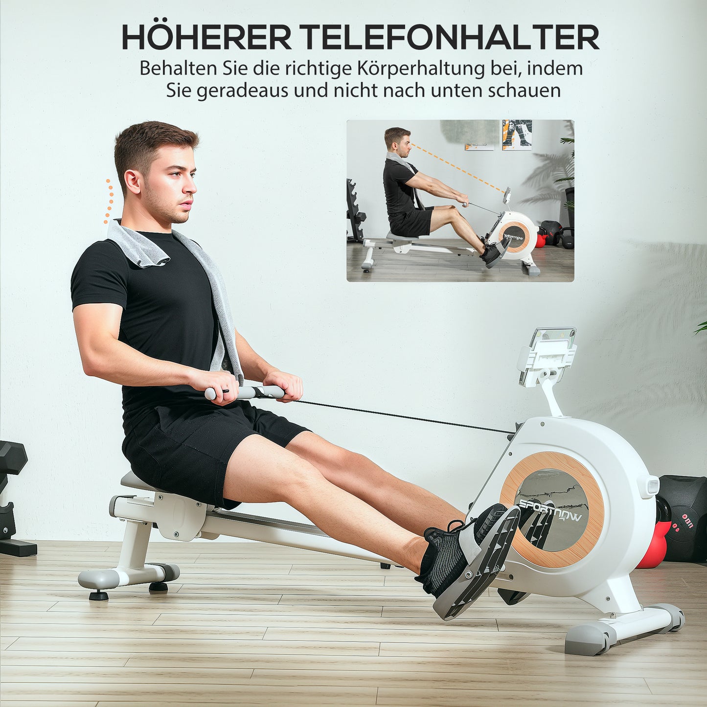 Roeitrainer – Roeimachine – Fitnessapparaat – Indoor Rower – Home Gym – 16 Verstelbare Weerstandsniveaus – LCD Display Met Telefoonhouder – Max. 150 Kg Draagkracht – Compact Design – Wit