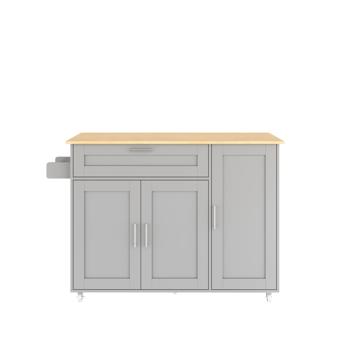 Large Mobile Kitchen Table with Foldable Countertop - Heavy-Duty Metal Construction, Space-Saving Design, 5 Casters for Easy Mobility, Modern Kitchen Island or Dining Table with Cabinet & Spice Rack - Ideal for Small Kitchens