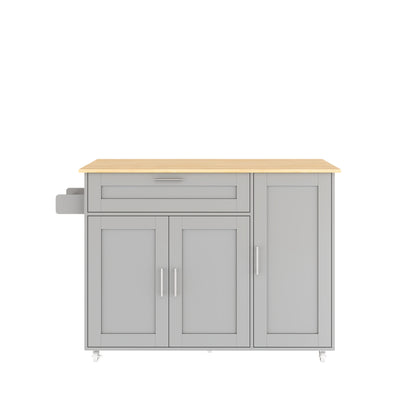 Large Mobile Kitchen Table with Foldable Countertop - Heavy-Duty Metal Construction, Space-Saving Design, 5 Casters for Easy Mobility, Modern Kitchen Island or Dining Table with Cabinet & Spice Rack - Ideal for Small Kitchens