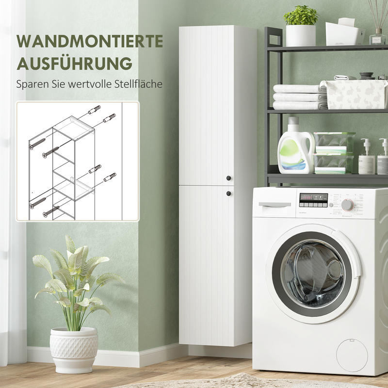 Modern White Wall-Mounted Bathroom Shelf Cabinet with 6 Shelves - Space-Saving MDF Storage Unit, Painted, Easy Installation (No Metal), Independent Design for Bathrooms - Ideal for Towels, Toiletries & Organization
