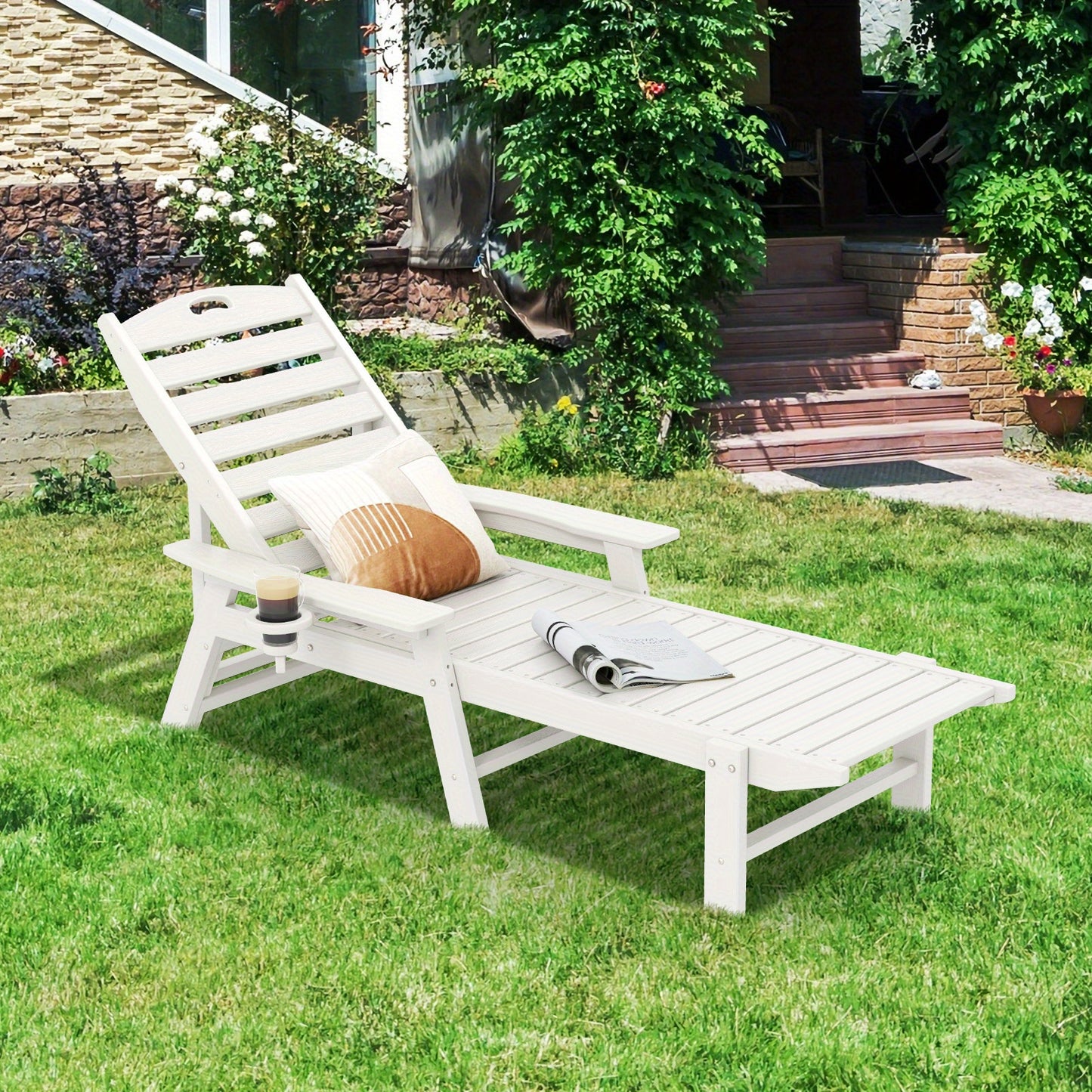 Tuinstoel – Ligstoel – Relaxstoel – Loungestoel – Tuinfauteuil – Verstelbare Rugleuning 4 Standen – Duurzaam HDPE Wit
