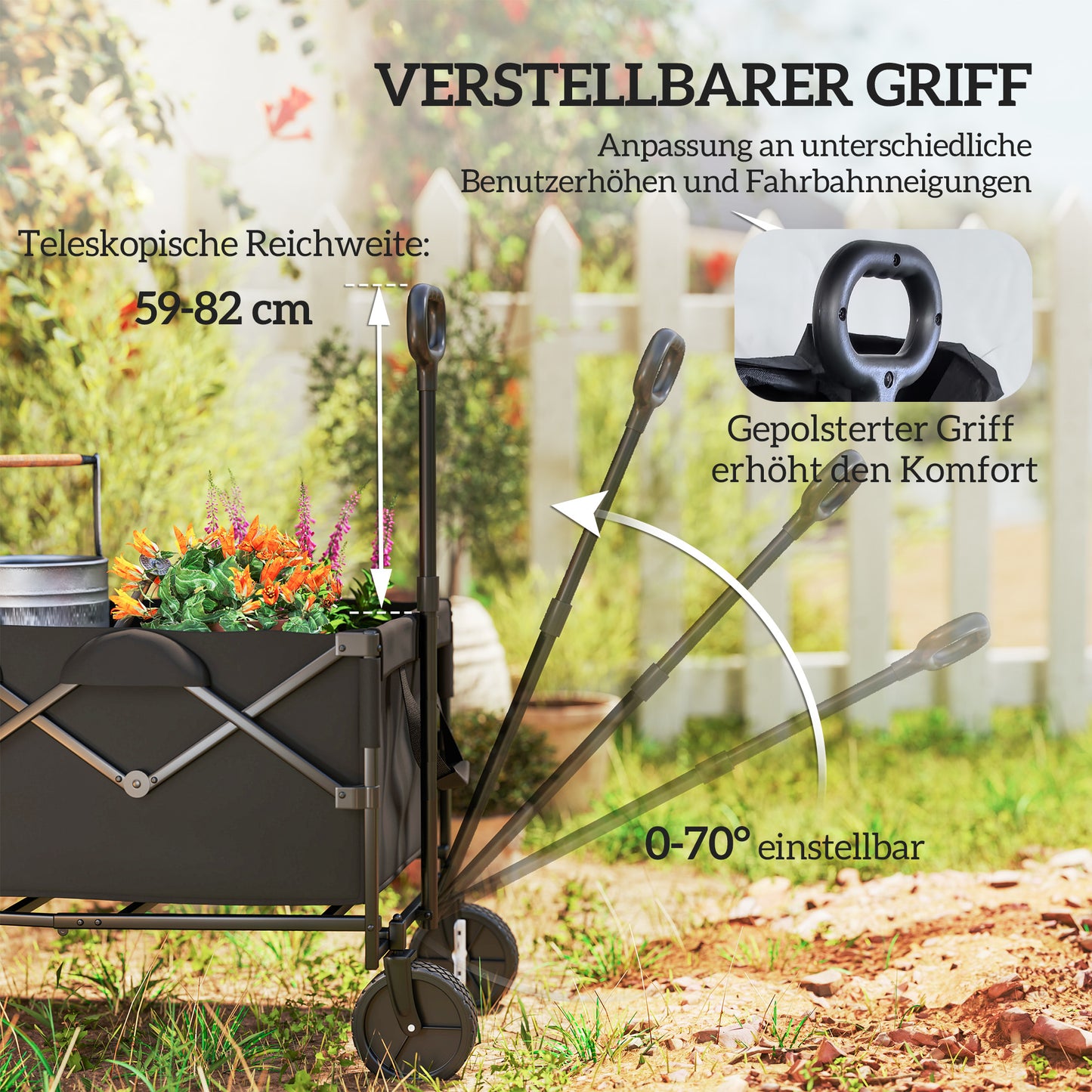 Tuinkar – Kruiwagen – Transportkar – Vouwkar – Trolley – Opvouwbaar – Draagvermogen 100 kg – Afneembaar Waterdicht Zeil – Zwart