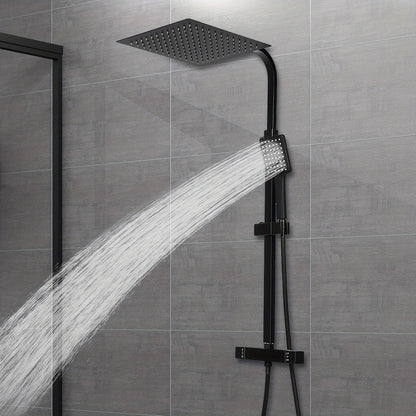 Zwarte Douche Set – Regendouche – Handdouche – Doucheset – Thermostaatkraan – Vierkant – 30x30 cm – Verstelbare Douchestang – Veiligheidsstop 38°C