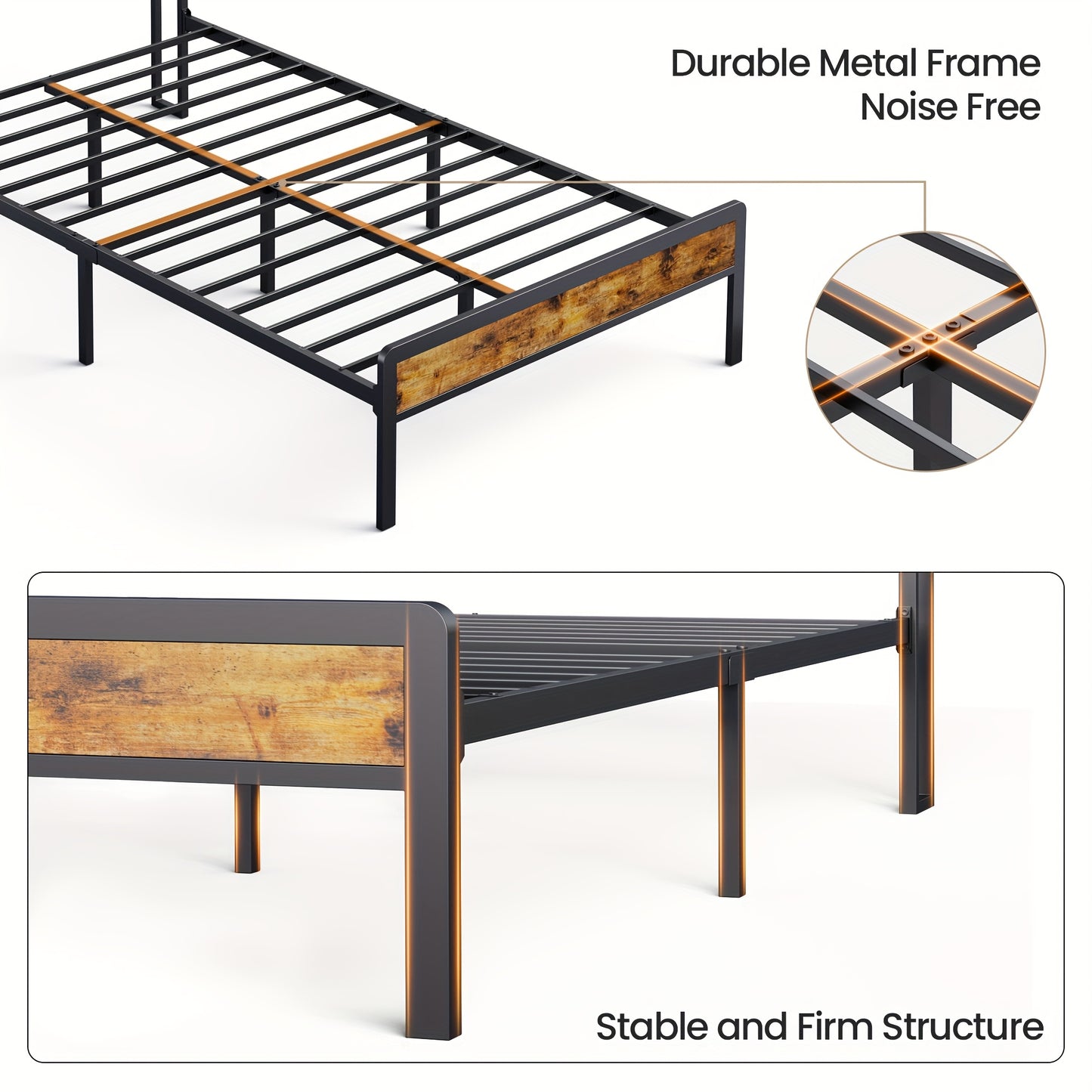 Bedframe – Bedombouw – Houten Bed – Gestoffeerd Bed – Metalen Bedframe – Donkergrijs – 120 x 200 cm – Stevige Metalen Constructie – Massief Houten Lattenbodem