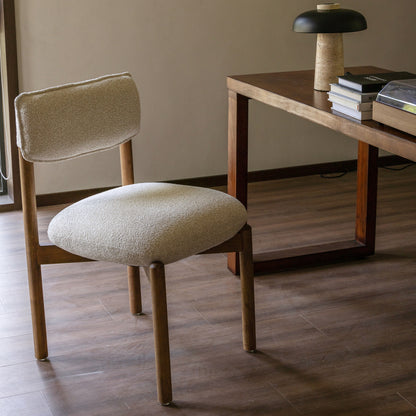 Eetkamerstoel – Stoel – Dining Chair – Zitstoel – Essentiële Stoel – Walnoot En Beige – Compact Ontwerp – Comfortabele Gestoffeerde Zitting