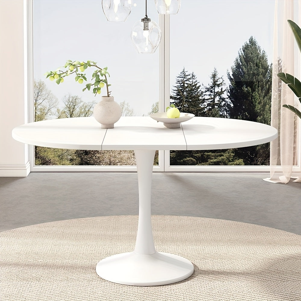 Uitklapbare Eettafel – Uitschuifbare Tafel – Opklapbare Keukentafel – Multifunctionele Tafels – Ruimtebesparend Design – Wit Ovaal Blad – Zwarte Metalen Poten – Stabiel & Eenvoudig Gemonteerd