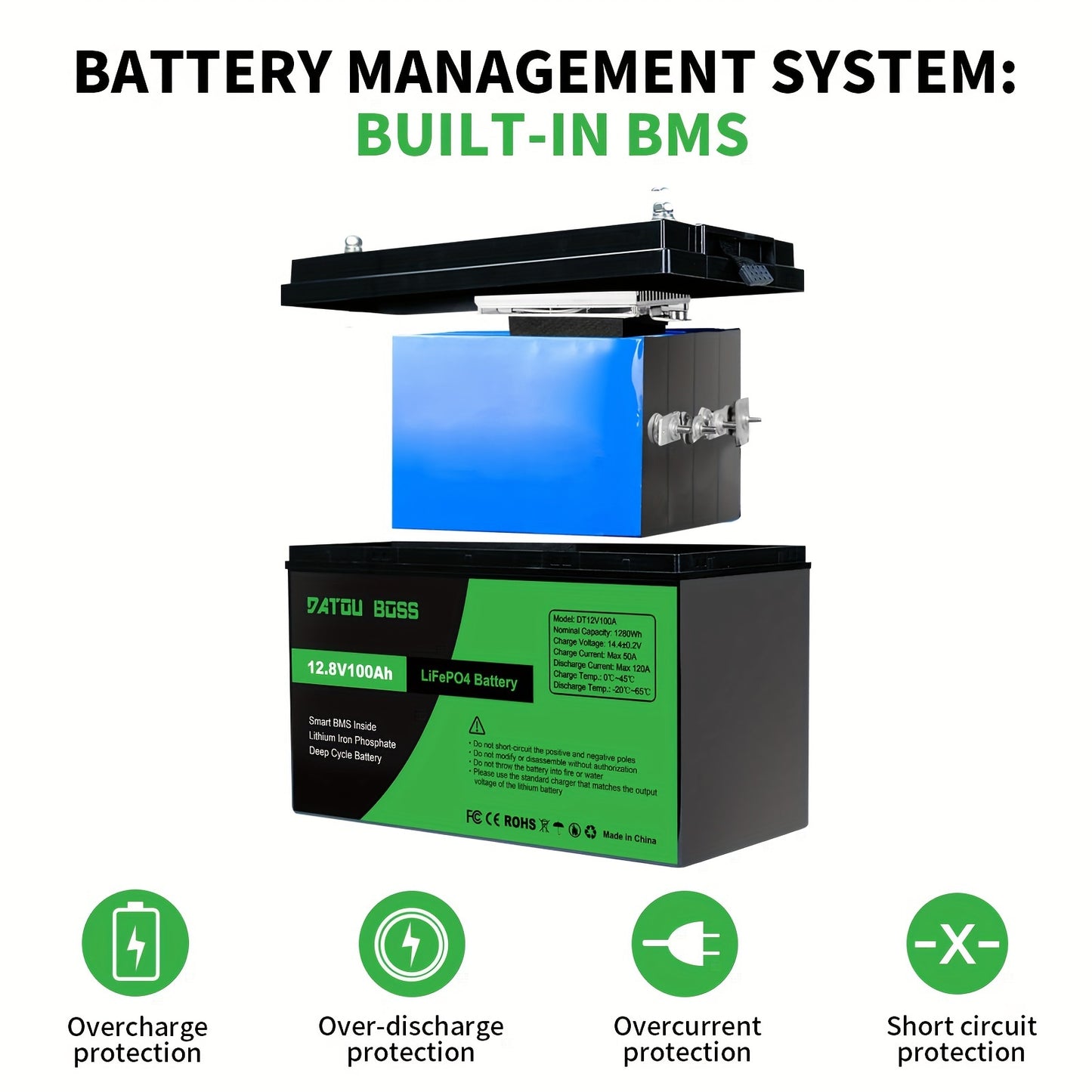 LiFePO4 Accu – Lithium Accu – Batterij – Deep Cycle Accu – Energieopslag – 12V - 200Ah – 100A BMS Bescherming – Lichtgewicht & Compact