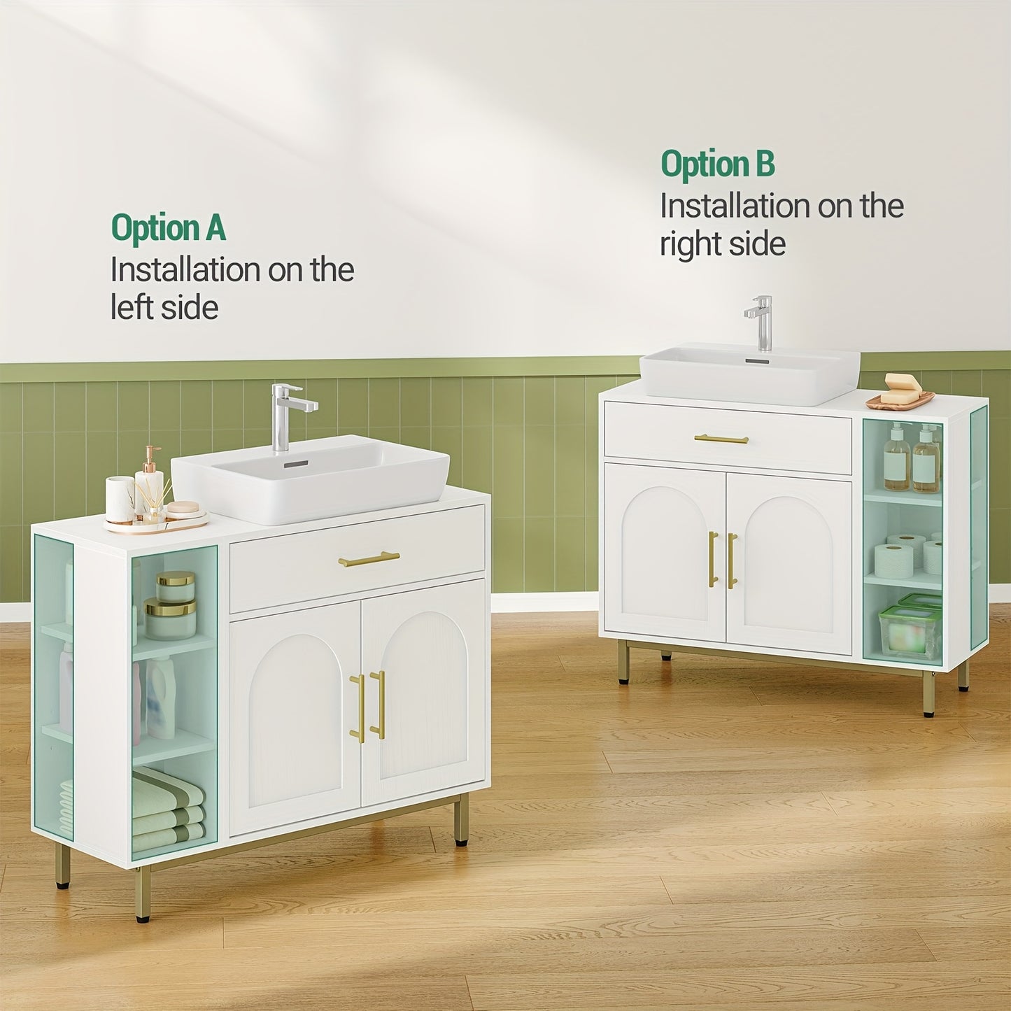 Badkamerkast – Badkamermeubel – Wastafelmeubel – Opbergkast – Toiletkast – Wit MDF Hout – Verstelbare Planken & Wisselbare Montagezijde