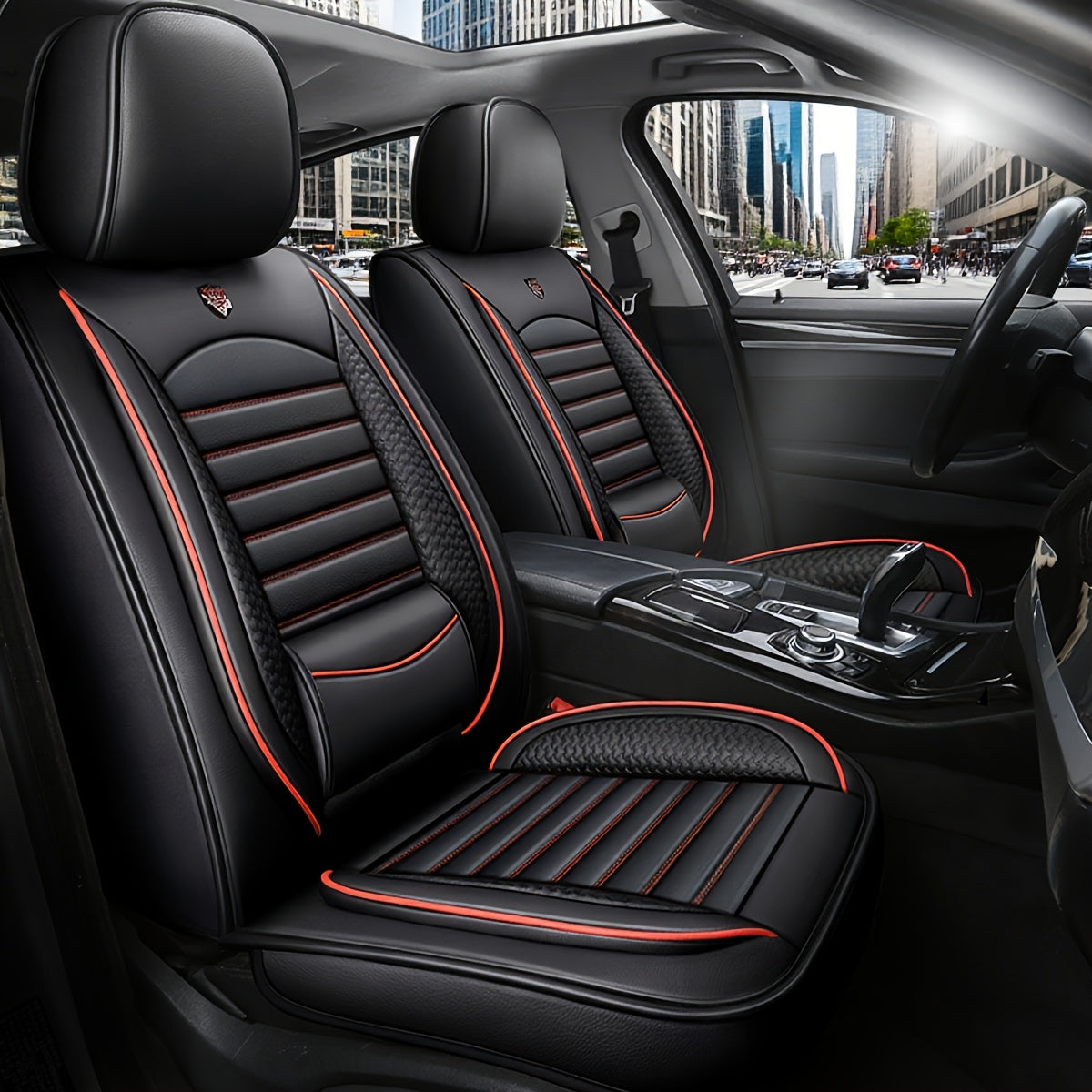 Full Set PU Leather Car Seat Covers Compatible for all - Adjustable Headrest & Backrest, Soft Cushioning Foam Padding, Easy Install, All-Season (Driver/Passenger/Rear/ Seats)