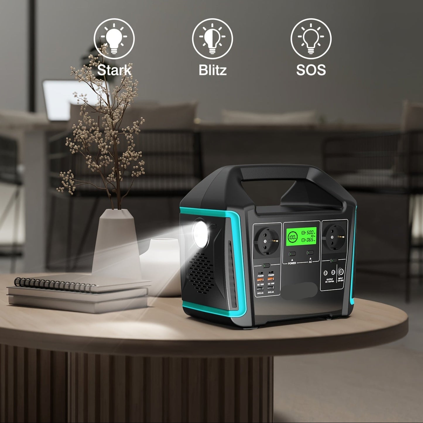Draagbare Powerstation – Powerbank - Mobiele Accu – Noodstroom – Camping Generator – 725 Wh Batterij – 1000W Output - QUORE