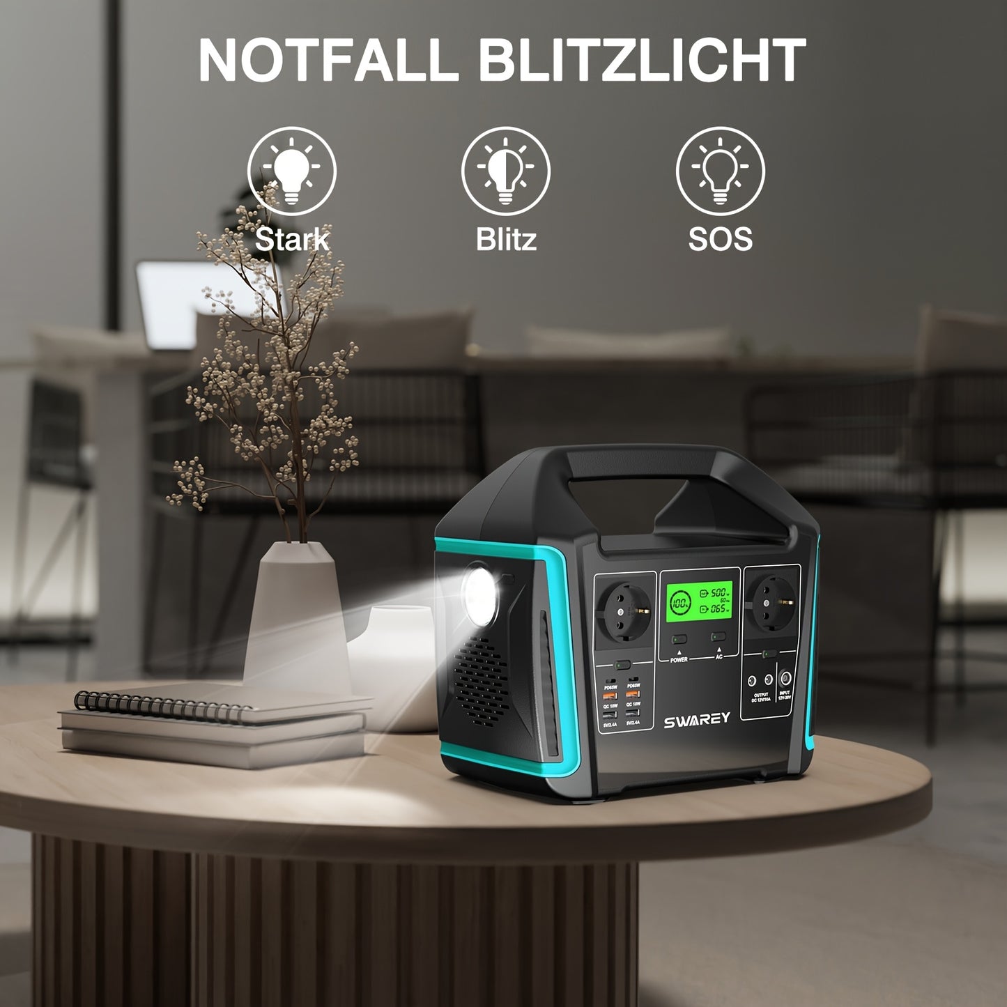Zonnegenerator – Draagbare Stroomgenerator – Powerstation – Noodstroomvoorziening – Powerbank – 725,76 Wh Capaciteit – 1000 W Pure Sinus AC-uitgang
