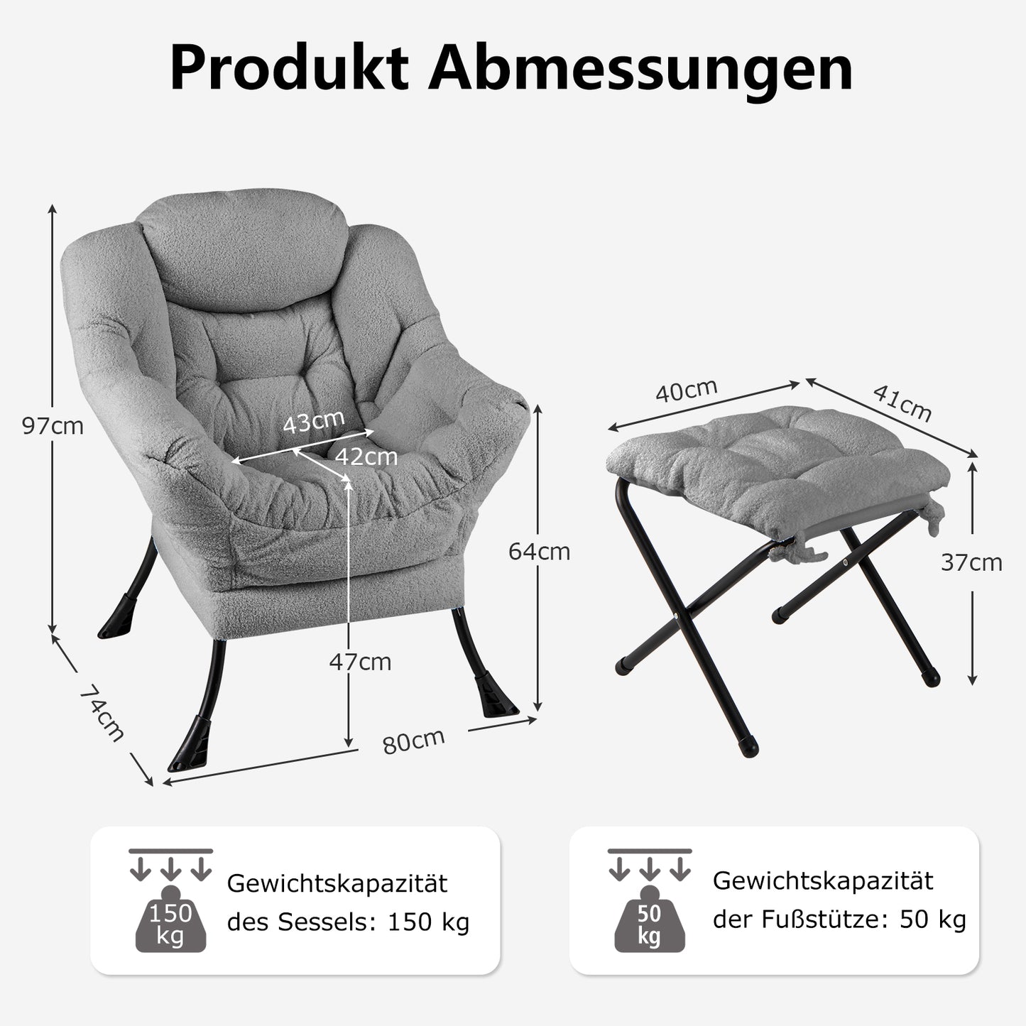 Loungestoel – Fauteuil – Relaxstoel – Accentstoel – Sherpa Stoel – Inklapbare Voetenbank – Zachte Sherpa Bekleding – Zijvak Voor Opslag