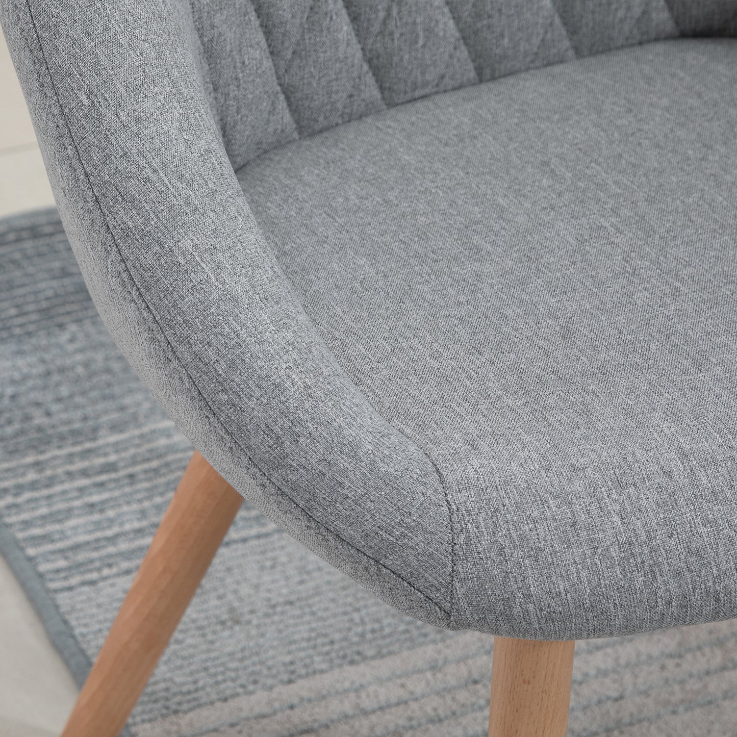 HOMCOM Set of 2 Dining Chairs Scandinavian Design - Tapered Legs Beech Wood - Seat Backrest Armrests Ergonomic Linen Grey