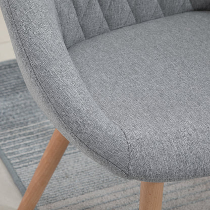 HOMCOM Set of 2 Dining Chairs Scandinavian Design - Tapered Legs Beech Wood - Seat Backrest Armrests Ergonomic Linen Grey