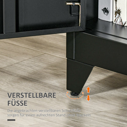 Dressoir – Opbergkast – Ladekast – Buffettenkast – Kast – Metalen Kast – Industrieel Design – 2 Verstelbare Planken – Ventilerende Lamellen Deuren – 75x33x110 cm – Zwart