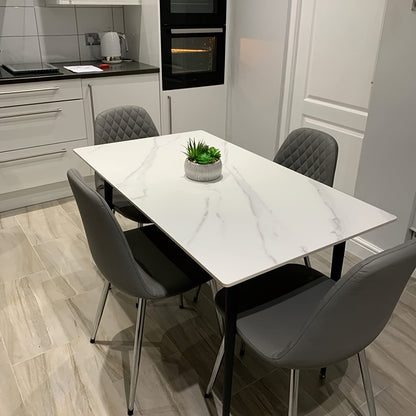Eettafel – Tafel – Dinertafel – Keukentafel – Tafelblad – Wit Sintered Stone – Zwarte Metalen Poten – Krasbestendig & Eenvoudig Schoon Te Maken