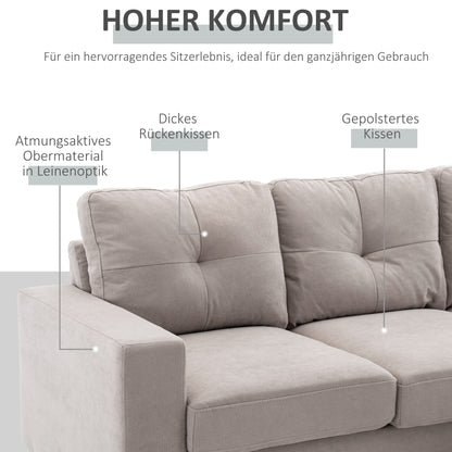 Hoekbank – Loungebank – Sofa – Hoeksalon – 3-Zitsbank – Linnen Look Stof – Chaise Longue – Stevig Houten Frame – 193x136x85 cm