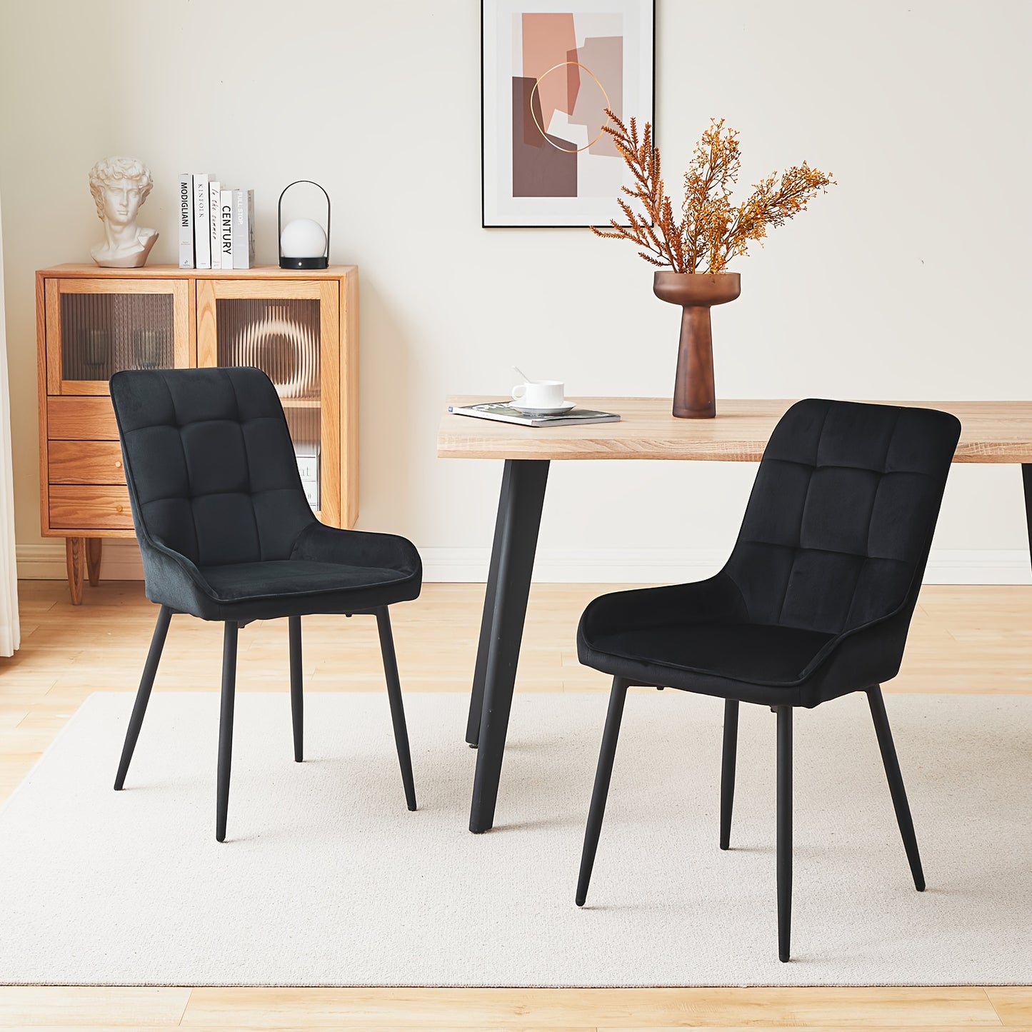 Velvet Eetkamerstoelen – Stoelen Set – Bureaustoelen – Ontvangststoelen – Keukenstoelen – Zwart – Zachte Velvet Bekleding – Stevig Metalen Frame